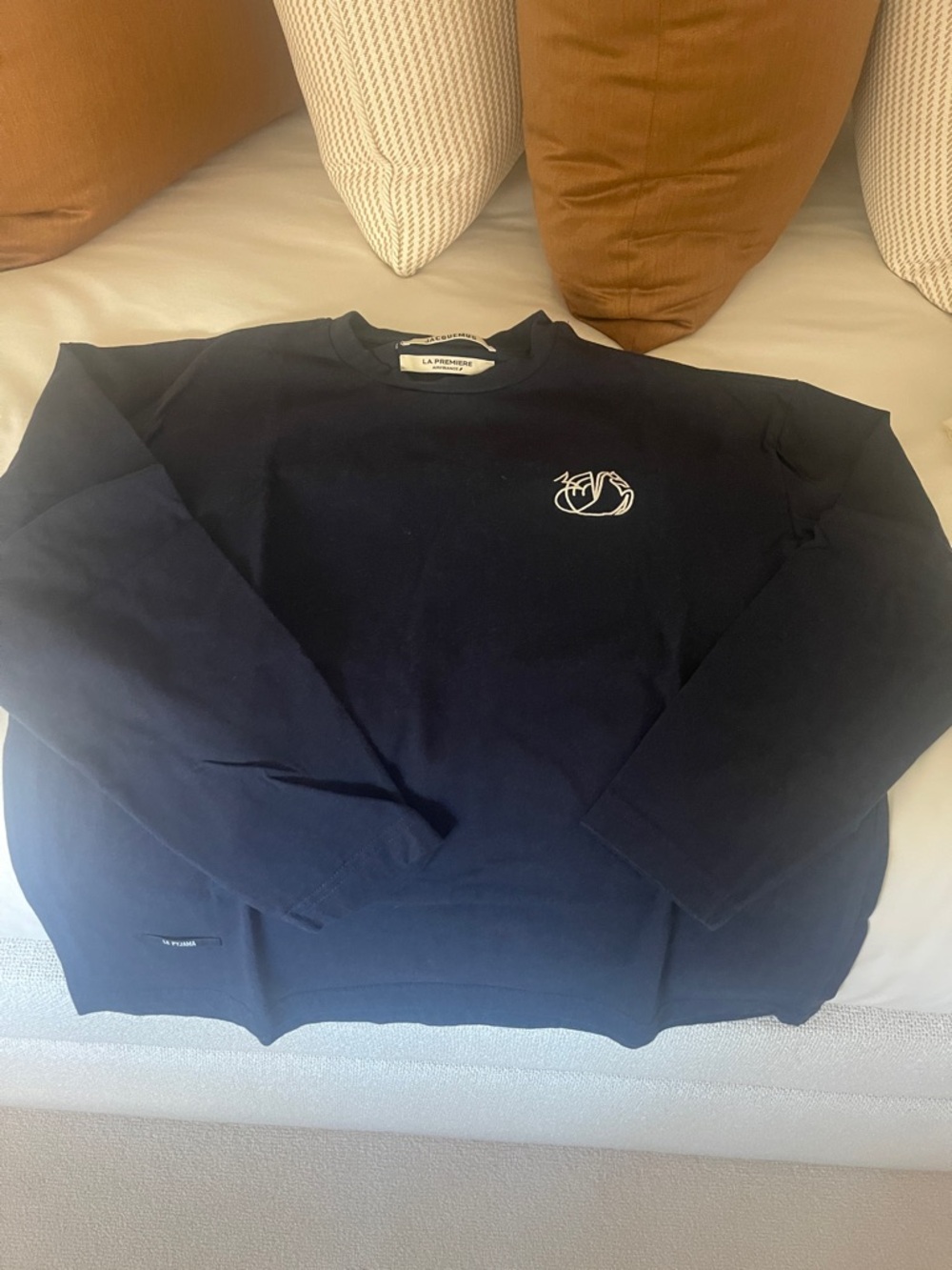 Jacquemus Navy Crewneck Sweater with Small White Chest Logo